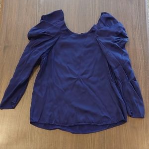 Zara Womens Size Medium Blue‎  Pleated Long Sleeve Blouse Shirt Top